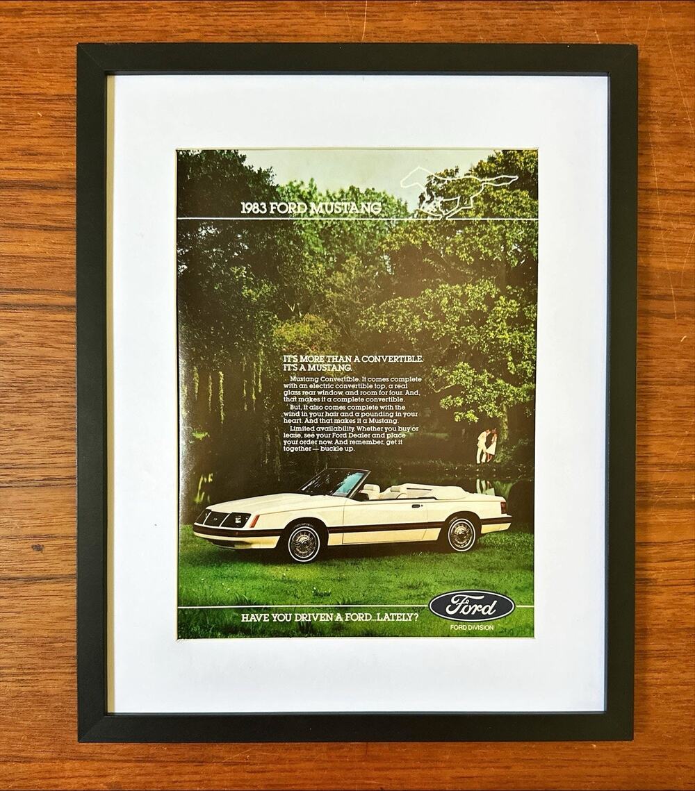 Framed 1983 Ford Mustang Convertible Print Magazine Ad 1982